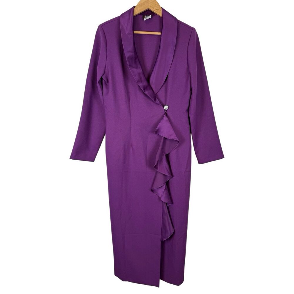 Vintage 80s Helene Blake Purple Ruffle Blazer Dress‎ Size Large